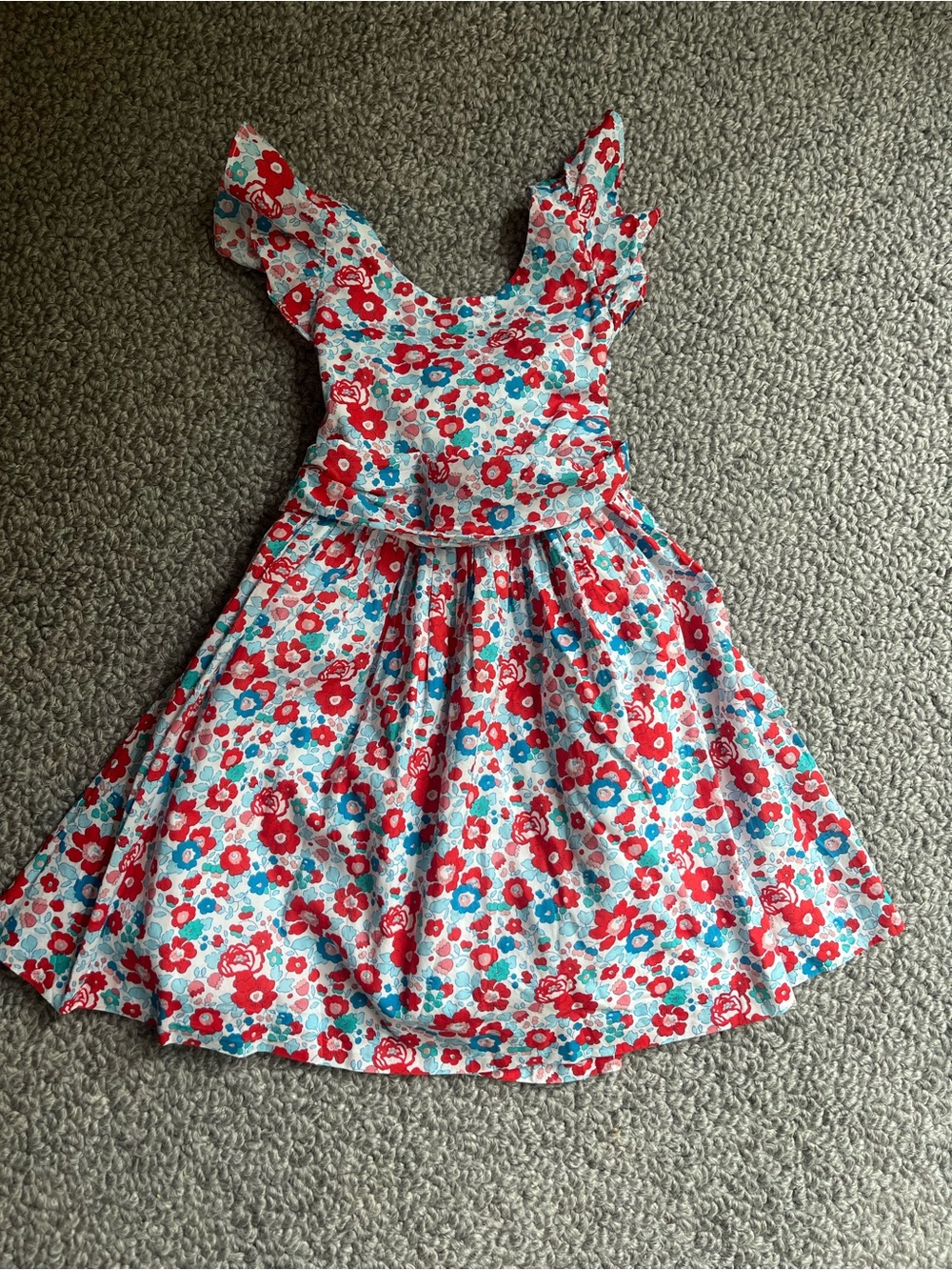 JACADI Liberty Girls Floral Red & Blue Cotton Sundress